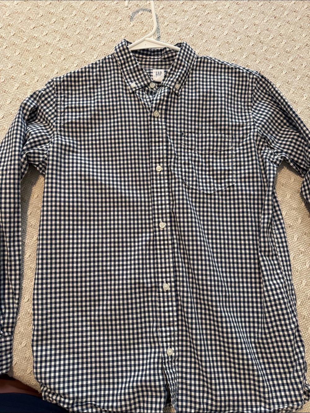GAP Boy’s Navy and White Gingham Button-Down Shirt